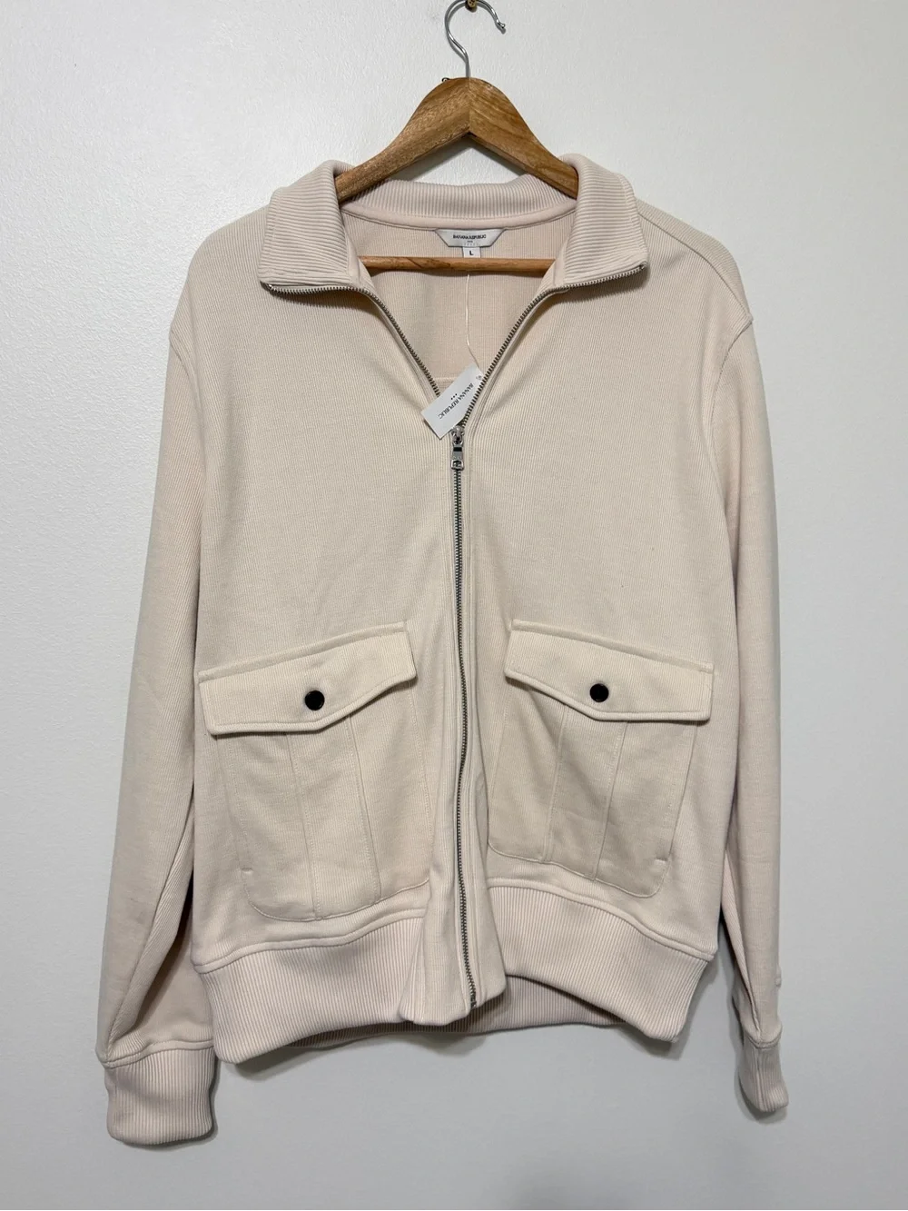 NWT Banana Republic Mens Heavy Utility Jacket Size Large Cream Ivory Zip Up New